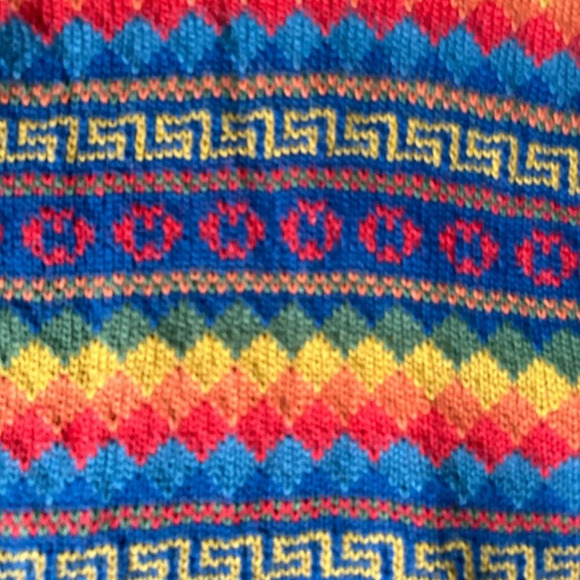 Rainbow Alpaca Cardigan Zip Up Hood Hand Knit in Peru Size L - Picture 4 of 9